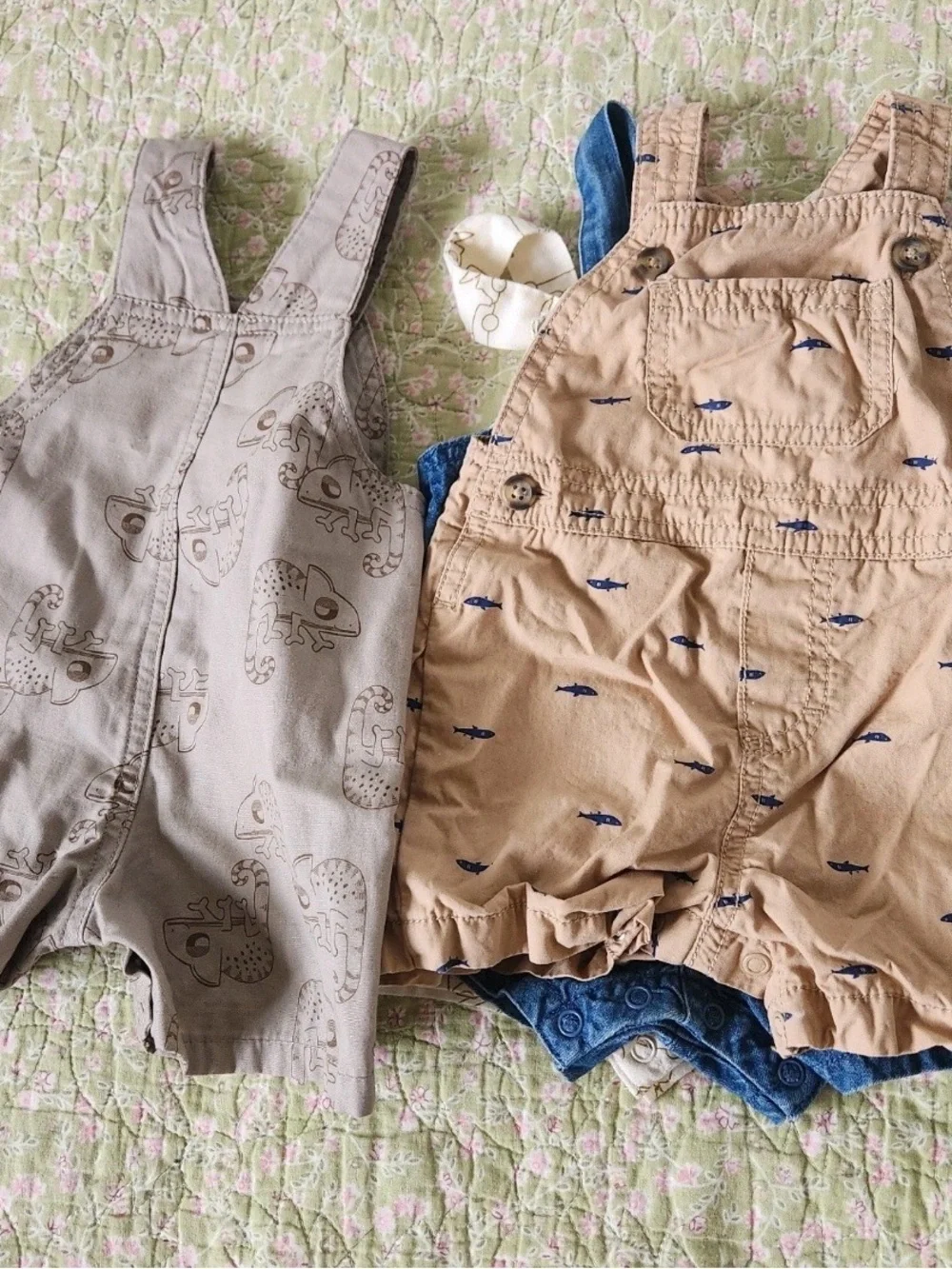 Lot of 4 Baby Boys Overalls Shortalls Carter's Little Navy Mixed Sizes 0-3-3/6 M